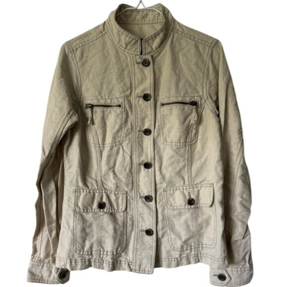Eddie Bauer Khaki Linen Blend Lightweight Jacket Button Up, Small - Picture 1 of 4